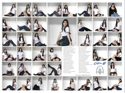 Cuadro de graduación innovador, con un cirso de niñas posando cada una en su cubículo