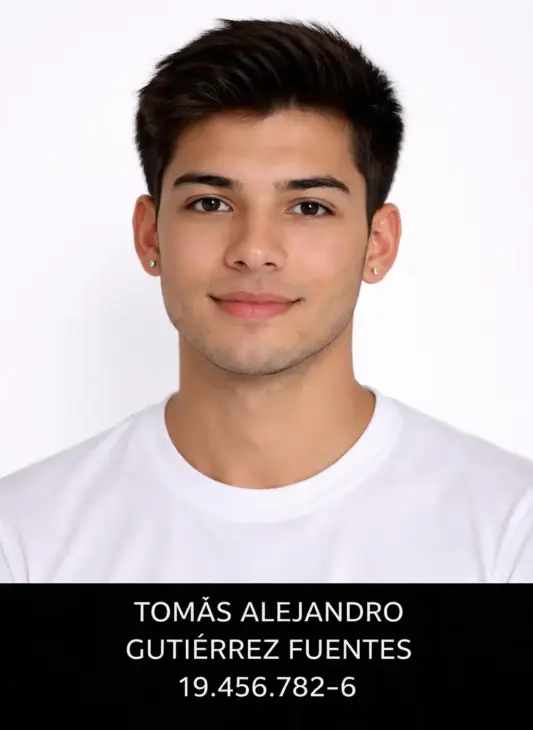 Foto carnet con fondo blanco y datos en tamaño 3x4 cm