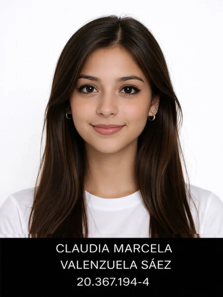 Foto tipo carnet de niña, con datos de nombre y rut