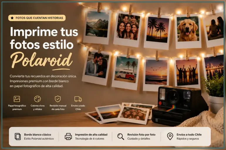 Montaje de fotos estilo polaroid con luces 