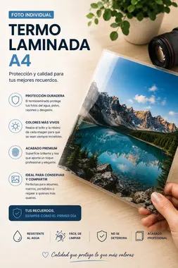 Muestra de una foto de paisaje en una foto plastificada o termolaminada