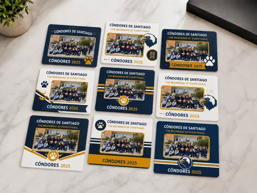 Imanes personalizados para colegio con fotografía grupal de curso y diseño escolar exclusivo