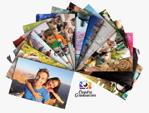 abanico de fotos familiares con un papá y si hija montada atrás como foto principal